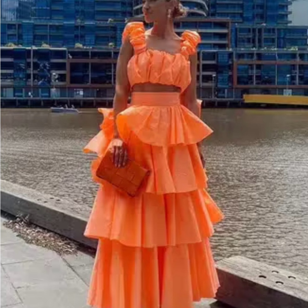 Aje Medina Tiered Midi Skirt and Medina Ruched Cropped Top